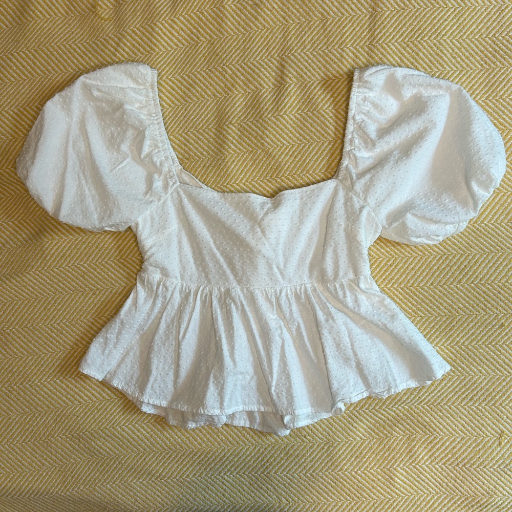 Altar'd State White Puff Sleeve Peplum Blouse